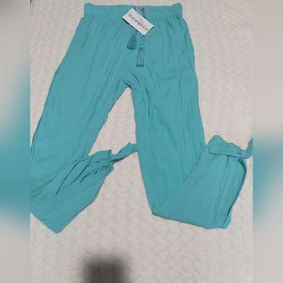 Women's Boho Swimsuit Coverup Pants  Size M with Tie Ankle and Open Leg Slits - Picture 1 of 4